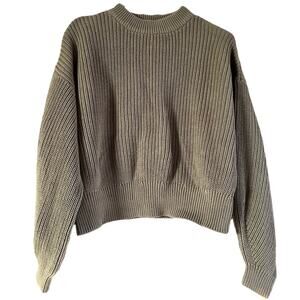 H&M Cable Knit Pullover Sweater Crew Neck Drop Sleeve Cotton Taupe Tan Small
